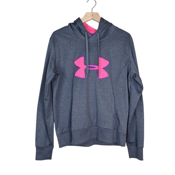 Under Armour Tops - Under Armour Cold Gear Womens L Semi Fitted Gray Hoodie with Pink Logo